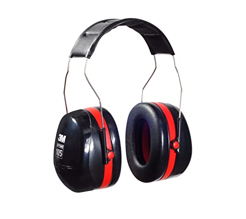 3M H10A Peltor Optime 105 Over the Head Earmuff, Ear Protectors, Hearing Protection, NRR 30 dB,Black, Red - WoodArtSupply