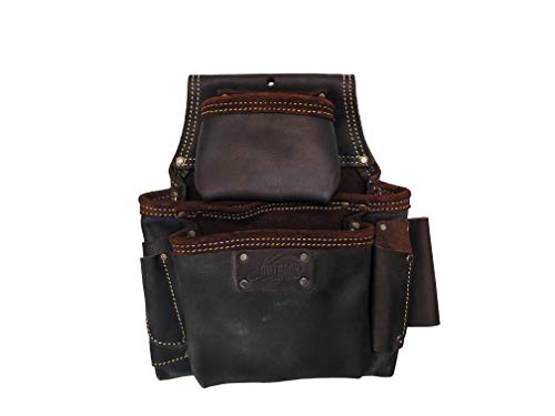 OX Tools Pro 4 Piece Carpenter Tool Belt, Construction Rig, Leather Tool Belt with Two Pouches, Hammer Holder, Tape Measure Pocket, Adjustable OX Tools