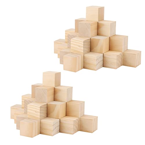 LEXININ 60 PCS 2 Inch Small Wooden Cubes, Natural Unfinished Wood Blocks, Blank Square Wood Cubes for Crafts, DIY Projects - WoodArtSupply