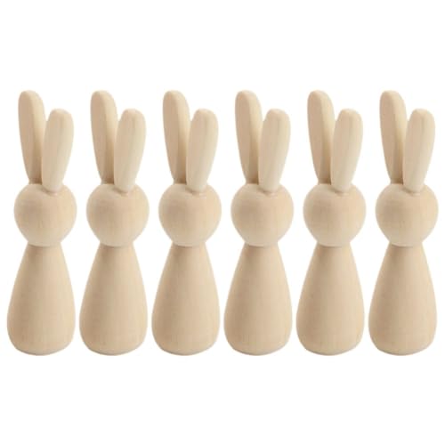 Abaodam Wood Peg Dolls 6Pcs Unfinished Wooden Bunny Rabbit Figurines to Paint DIY Wood Rabbit Ornaments Crafts Toys Rabbit Peg Doll Figure Desktop Abaodam