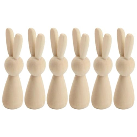 Abaodam Wood Peg Dolls 6Pcs Unfinished Wooden Bunny Rabbit Figurines to Paint DIY Wood Rabbit Ornaments Crafts Toys Rabbit Peg Doll Figure Desktop Abaodam