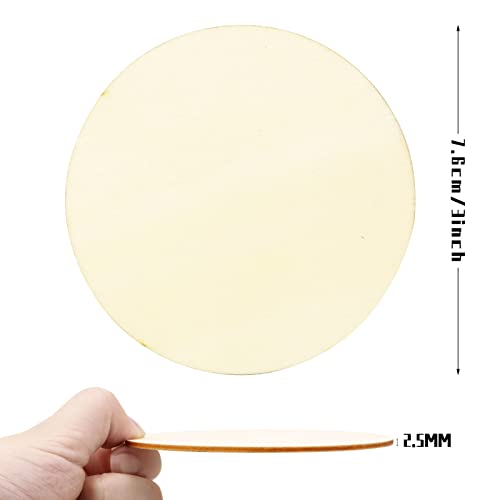 RYKOMO 100PCS Unfinished Wood Circle, 3 Inch Wooden Circles for Crafts Unfinished Blank Wooden Circles Round Disc Blank Natural Wooden Cutout RYKOMO