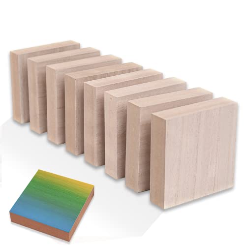(8-Pack) - 4” x 4” Wooden Blocks for Crafts - 1-Inch Thick Square MDF Blocks - Smooth Surface with Wood Grain Pattern - Highly Customizable Blank