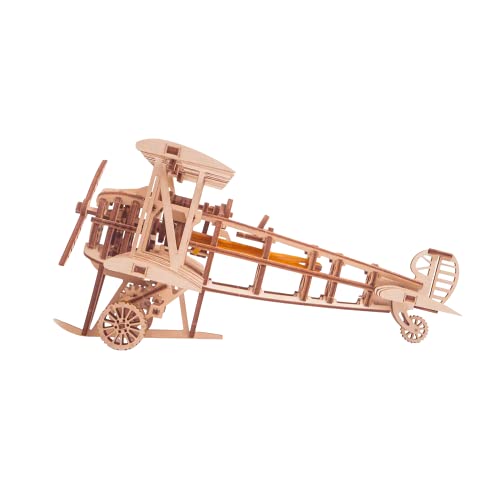 Wood Trick Bi-Plane Toy Kit, Wooden Toy Plane - Mechanical Model Plane Mini - 3D Wooden Puzzle, Assembly Model - STEM Toys for Boys and Girls - 3D Wood Trick