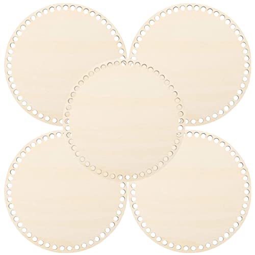 FOMIYES Woven Baskets DIY Kits 5pcs Wooden Basket Bottoms Round Circle Blank Crochet Knitting Basket Wood Base Shaper 20CM for Crafts DIY Baskets FOMIYES