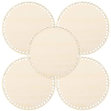 FOMIYES Woven Baskets DIY Kits 5pcs Wooden Basket Bottoms Round Circle Blank Crochet Knitting Basket Wood Base Shaper 20CM for Crafts DIY Baskets FOMIYES
