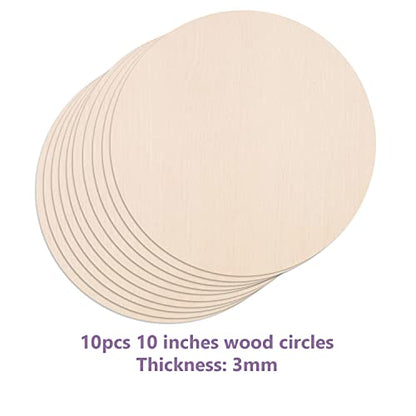 10Pcs 10Inch Cutouts Blank Round Wood Slice Wood Circles for Crafts, Unfinished Wooden Slices Blank Round Wooden Circles, Wood Circles for Painting,