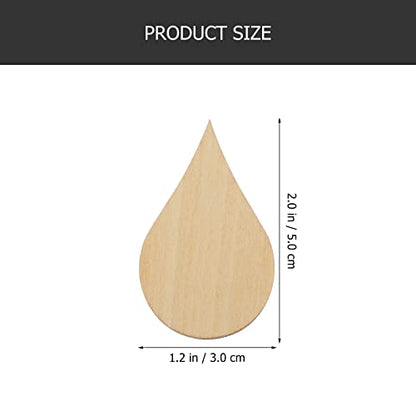 Amosfun Wooden Shape Cutouts Wood Water Drop Shape Discs Slices Wood Pieces Embellishment DIY Crafts Ornament Home Decorations Birthday Gift DIY 50mm