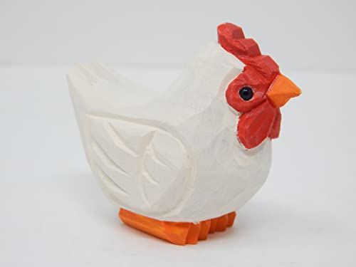Selsela White Hen Miniature Wood Chicken Bird Art Statue Mini Carved Ornament Figurine Small Farm Animals Collectible Selsela