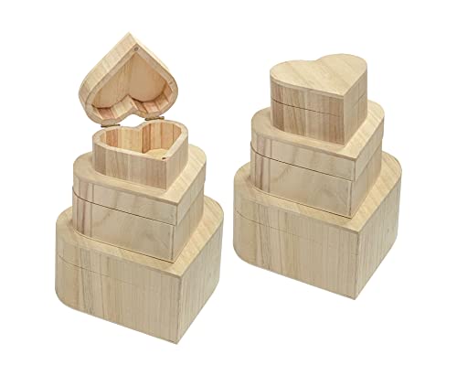 6 Pack Wooden Box Heart-Shaped Jewelry Box Unfinshed Wood Nesting Keepsake storage for Crafts (3 Pieces/set, 2 Sets) Cregugua
