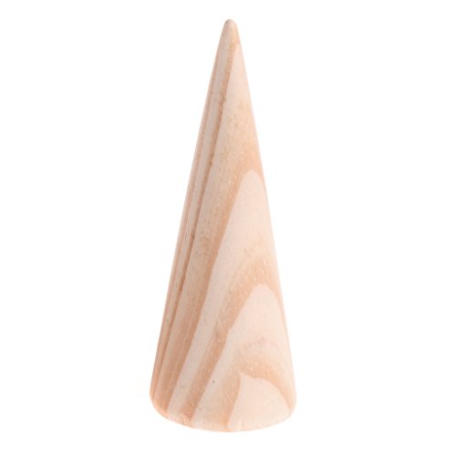 Misright Natural Creative Unpainted Wooden Ring Jewelry Display Rack Stand Cone Shape Holder Organizer (1#) - WoodArtSupply