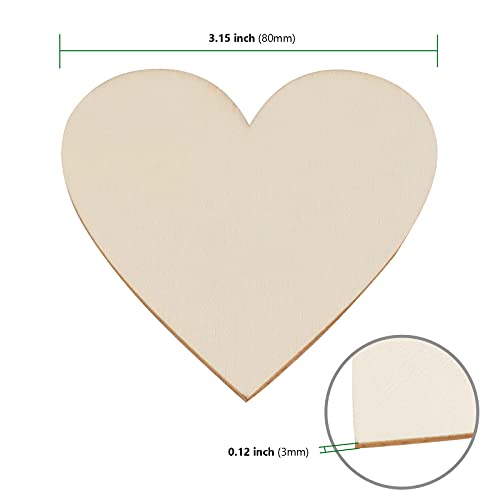 HAKZEON 3 Inches 100 PCS Wood Heart Cutouts, Unfinished Wood Heart Slices, Blank Wooden Heart for DIY Crafts Projects, Decoration, Wedding HAKZEON