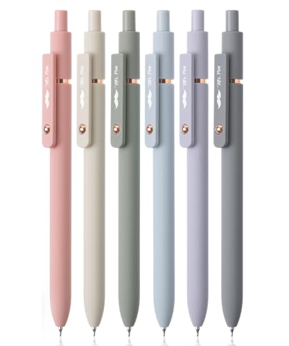 Mr. Pen- Retractable Gel Pens with Rose Gold Ring and Ball, 6 Pack, Morandi Barrels, Japanese Black Gel Pens, Fast Dry, Gel Pens Fine Point 0.5mm, Mr. Pen