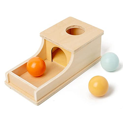 Busy edition Montessori Toys Object Permanence Box Soft Sound Wooden Color Baby Ball Drop Play for 6 Month 1 2 3 Year Old Toddlers Infant Early Age