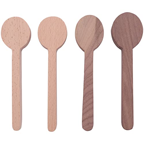 TAMOSH Wood Carving Spoon Blank Beech and Walnut Wood Unfinished Wooden Craft Whittling Kit for Whittler (4Pcs)