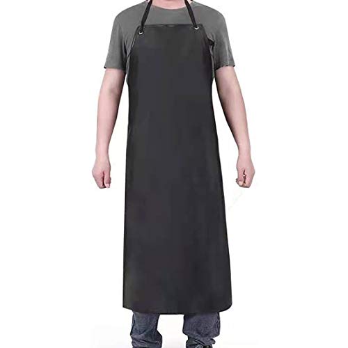 RUIBOLU Waterproof Rubber Vinyl Black Work Apron 43" Adjustable Bib for Dishwashing, Lab, Butcher, Garden,Dog Grooming aprons.1 PACK RUIBOLU