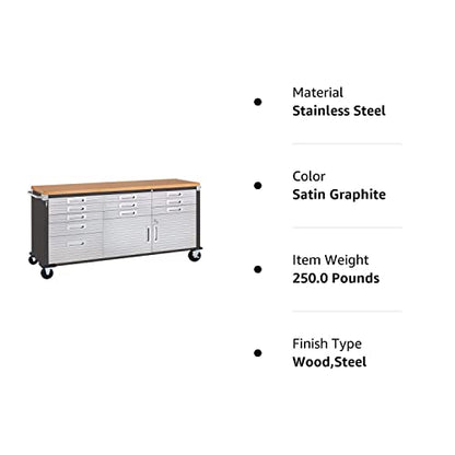 Seville Classics UltraHD Heavy Duty Rolling Cabinet Workbench Table w/Solid Wood Top, Workstation for Garage, Warehouse, Office, Workshop, 77" W x - WoodArtSupply