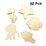 Garneck 50pcs Pieces Crafts for Kids Blank Wooden Animals Wood Octopus Ocean Animals Wood Cutouts Unfinished Wood Cutouts Hangers to Decorate Wooden Garneck