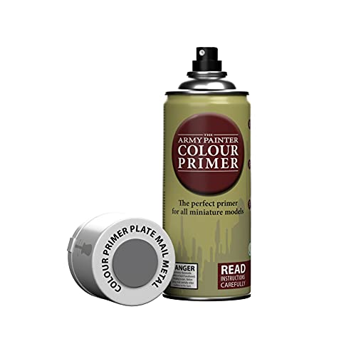 The Army Painter Color Primer Spray Paint, Plate Mail Metal, 400ml, 13.5oz - Acrylic Spray Undercoat for Miniature Painting - Spray Primer for - WoodArtSupply