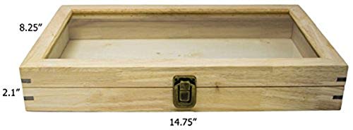 Novel Box Glass Top Natural Wood Metal Clasp Jewelry Display Case 14.75X8.25X2.1 + Custom NB Pouch