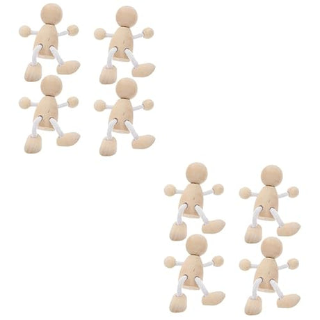 Tofficu 8 Pcs Wooden Figures Unfinished Peg People Wooden Jointed Figure Unfinished Wooden Figurines Wooden Peg People Wood Human Figure Model DIY Tofficu