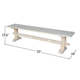 International Concepts Unfinished Solid Hardwood Trestle Bench with Butcher Block Surface for Residential Use, 72"W x 14"D x 17.63"H; Entryway, IC International Concepts