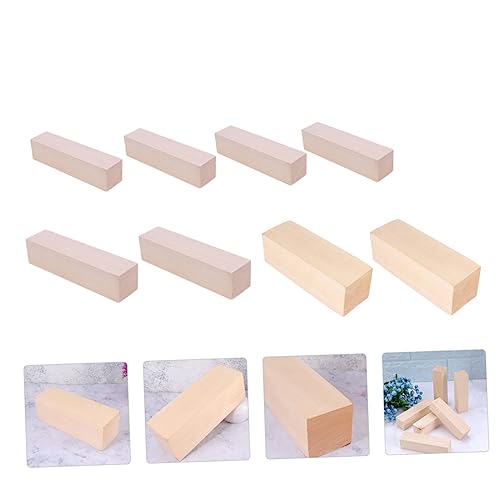 TEHAUX 8pcs Carved Wooden Strips Unfinished Wooden Ornaments Unfinished Wood Blocks Wood Whittling Blocks Unfinished Wooden Crafts Wood Squrae Sticks TEHAUX