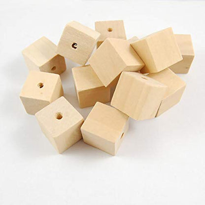 100PCS Unfinished Square Wood Beads with Holes Natural Blank Wood Cubes for DIY Craft (12mm-0.47inch)