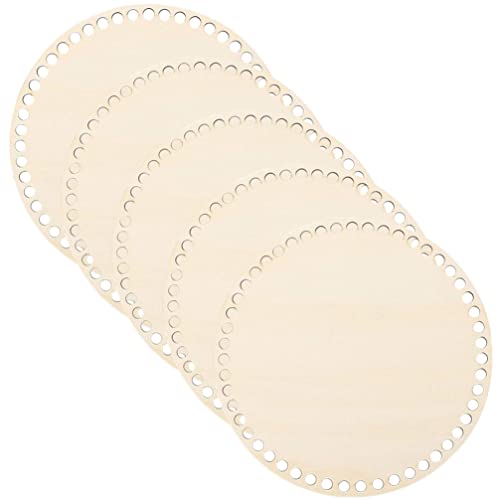 FOMIYES Woven Baskets DIY Kits 5pcs Wooden Basket Bottoms Round Circle Blank Crochet Knitting Basket Wood Base Shaper 20CM for Crafts DIY Baskets FOMIYES