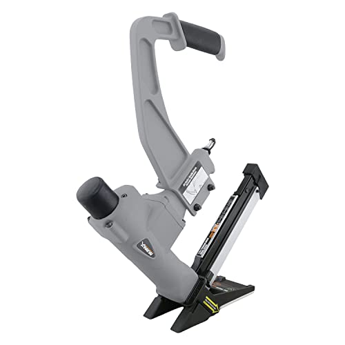 NuMax SFL618 Pneumatic 3-in-1 15.5-Gauge and 16-Gauge 2" Flooring Nailer / Stapler with Flooring Mallet and Interchangeable Base Plates, Grey - WoodArtSupply