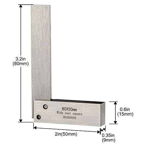 Machinist Square Precision Engineer Wide Seat Square 90 Right Angle Ground Hardened Steel Angle Ruler 3.2 x 2 Inch