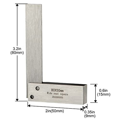 Machinist Square Precision Engineer Wide Seat Square 90 Right Angle Ground Hardened Steel Angle Ruler 3.2 x 2 Inch