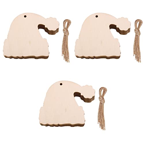 Abaodam 30Pcs Christmas Hat Shape Hanging Decor Wooden Santa Hat Hanging Ornaments Xmas Tree Hanging Pendants Unfinished Wood DIY Crafts with Rope Abaodam