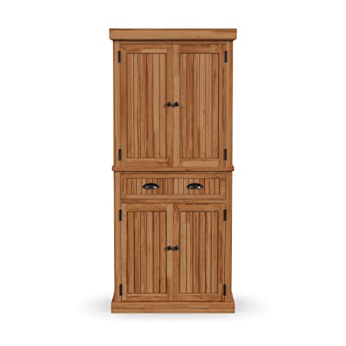 Homestyles Nantucket Storage Cabinet Kitchen Pantry with Drawers and Adjustable Shelves, 71.5 Inch Height, Natural Brown Maple Finish