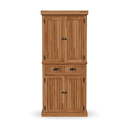 Homestyles Nantucket Storage Cabinet Kitchen Pantry with Drawers and Adjustable Shelves, 71.5 Inch Height, Natural Brown Maple Finish