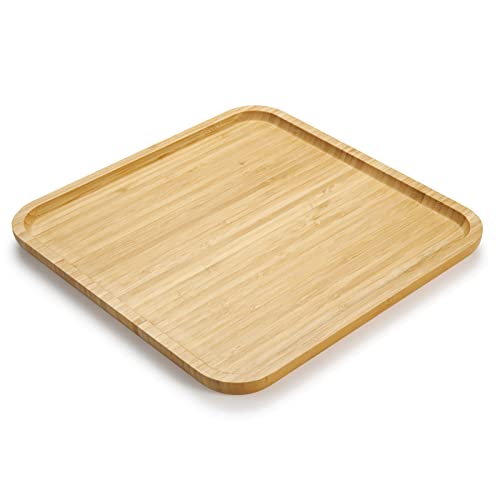 YANGQIHOME Bamboo Plates, Square Wood Serving Platter, Wooden Serving Tray, Charcuterie Serving Board, Cheese Board (11.8 inch)