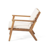 Christopher Knight Home Carlos Outdoor Acacia Wood Club Chairs with Cushions (Set of 2), Brown Patina Finish, Cream Christopher Knight Home