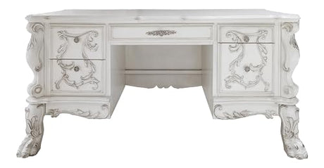Acme Furniture Dresden 36" Wide Wooden Executive Writing Desk, Bone White Finish Acme Furniture