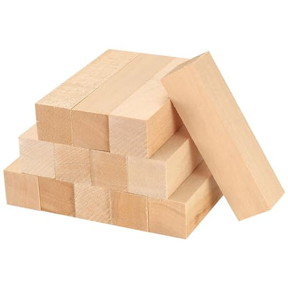 qxayxa 13 Pcs Unfinished Wooden Blocks for Crafts,Basswood Carving Blo –  WoodArtSupply