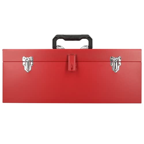 URREA Storage Box - Heavy Duty 20" x 7" x 7" Metal Tool Box with Chrome Plated Metallic Latch & Durable PVC Handle - D5 Urrea
