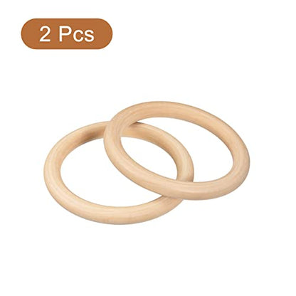 uxcell 2Pcs 125mm(5-inch) Natural Wood Rings, 15mm Thick Smooth Unfinished Wooden Circles for DIY Crafting, Knitting, Macrame, Pendant