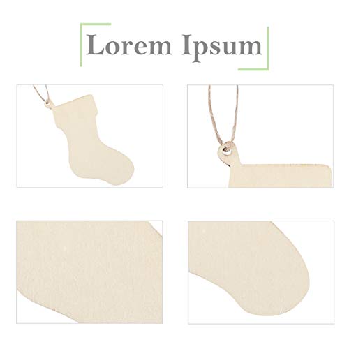 EXCEART 50pcs Wooden Stockings Pieces Socks Shape Wood Chips Craft Unfinished Wooden Cutouts DIY Hanging Ornament Tree Decor for Party Festival EXCEART