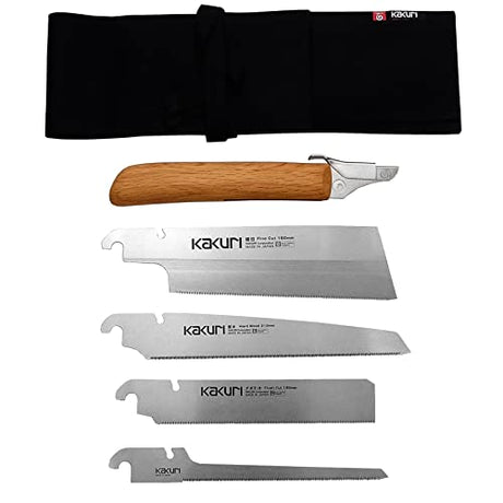 KAKURI Japanese Saw Set of 4 Saws, Fine Cut Woodworking Japanese Saw Kit (Dozuki Fine tooth 7", Flush Cut 7", Hard Wood 8-1/4", Keyhole 6") Oil KAKURI