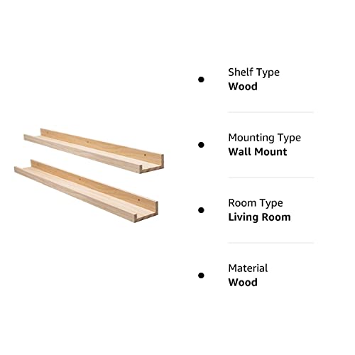 AZSKY Natural Wood Floating Shelves - 36 Inch Photo Ledge Set for Stylish Nursery and Home Décor AZSKY