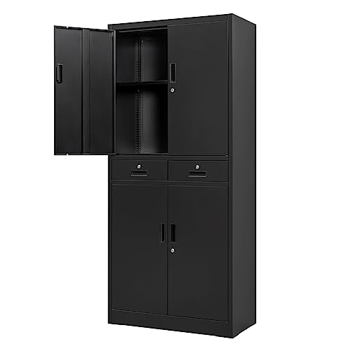 BESFUR Metal Storage Cabinet, Locking Storage Cabinet with Drawers and Adjustable Shelves for Garage, Office, Classroom- Black BESFUR