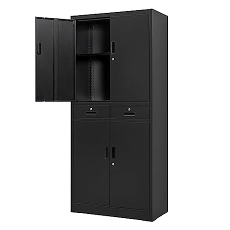 BESFUR Metal Storage Cabinet, Locking Storage Cabinet with Drawers and Adjustable Shelves for Garage, Office, Classroom- Black BESFUR