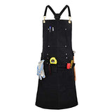 QeeLink Woodworking Shop Apron with 10 Pockets FR Waxed Canvas Work Apron - Flame Retardant - Adjustable M to XXXL for Men & Women, Black QeeLink
