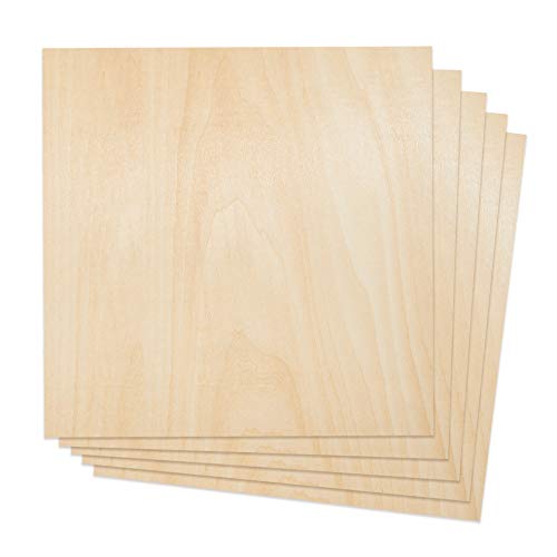 Plywood Sheet Board Squares, A Grade, 12 x 12 inch, 1.5mm Thick, Pack of 5 Unfinished Wood for Crafts Basswood by Craftiff
