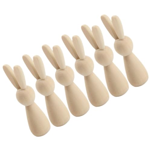 EXCEART 6pcs Wooden Bunny Dolls Unfinished Easter Peg Dolls Rabbit Dolls Figurines Natural Wooden Figures Graffiti Doll Adornments for Party DIY EXCEART
