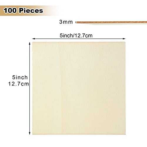 100 Pieces 5x5 Inch Wood Squares Unfinished Basswood Plywood Wooden Sheets 1/8 inch Thick Blank Wood Squares for Crafts Painting Scrabble Tiles Mini